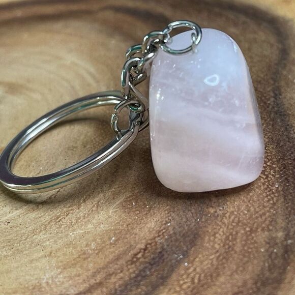 Rose quartz cube keychain key ring pendant chain NEW pink natural - Picture 4 of 7